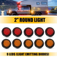 5/10pc 2" Inch DOT Red Round Trailer 9 LED Marker Lights w/ Grommet for Truck RV