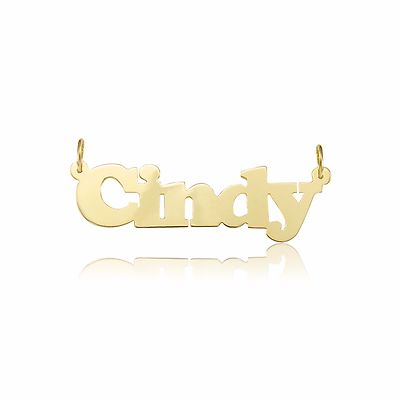 14K Massiv Gelbgold Personalisiert Maßgeschneiderter Name Anhänger-Alphabet Halskette Charm
