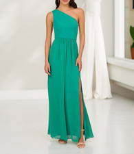 Adrianna Papell Womens One Shoulder Chiffon Gown Botanic Green Size 2 NWT