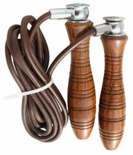 Skipping Jump Rope Leather Indoor Gym Workout Wooden Handles Boxing Punchba Maxx