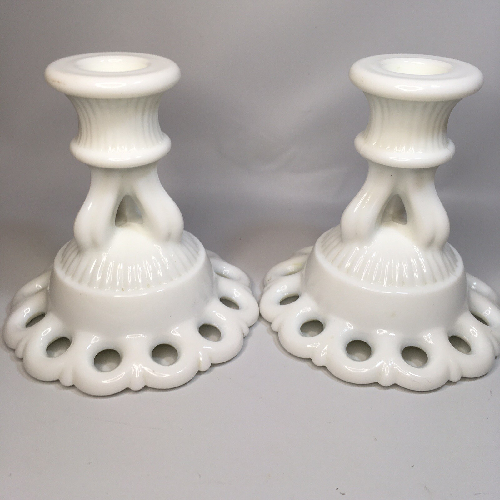 Vtg Milk Glass Candle Holder Candlesticks Pair Westmoreland Doric Lace