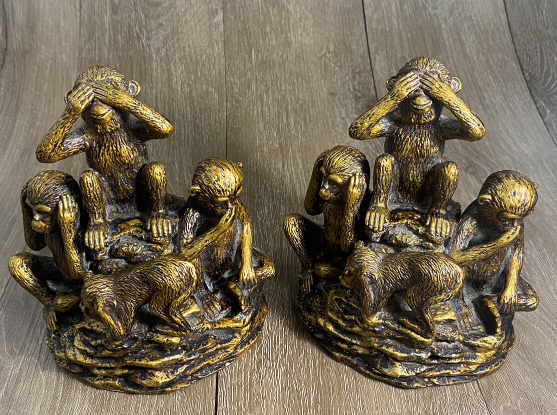 Vintage Ceramic Monkey Bookends for No Evil Theme Decor