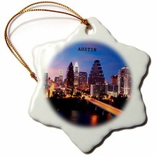 3dRose Austin Texas 3 inch Snowflake Porcelain Ornament