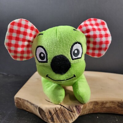 S&B Green Koala Bear Plush Christmas Stuffed Animal Soft Red Checked Ears 8  