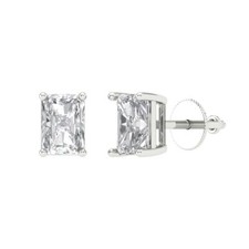 White Sapphire Stud Earrings for Women, Screw back 1 cttw, 6x4mm, Emerald-Cut 