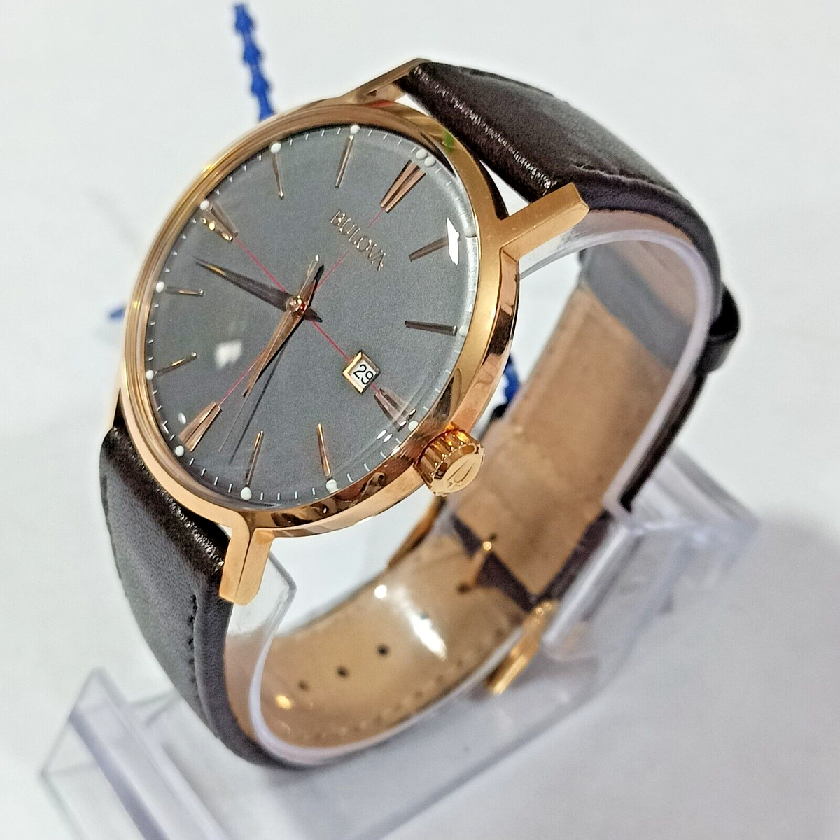 Bulova 39mm Rose Gold Stainless Steel Case, Brown Leather Band