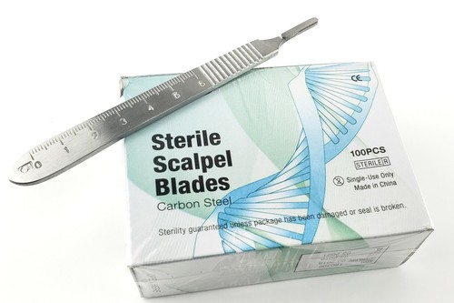 100Pcs Sterile Scalpel Blade#12 & Scalpel Handle No3 With Scale Stainless  - Picture 3 of 5