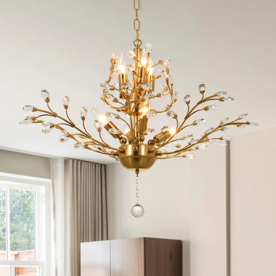 Luxury Gold Crystal Chandelier Flower Tree Pendant Lamp 7-Light Ceiling Fixtures - Image 4 of 4