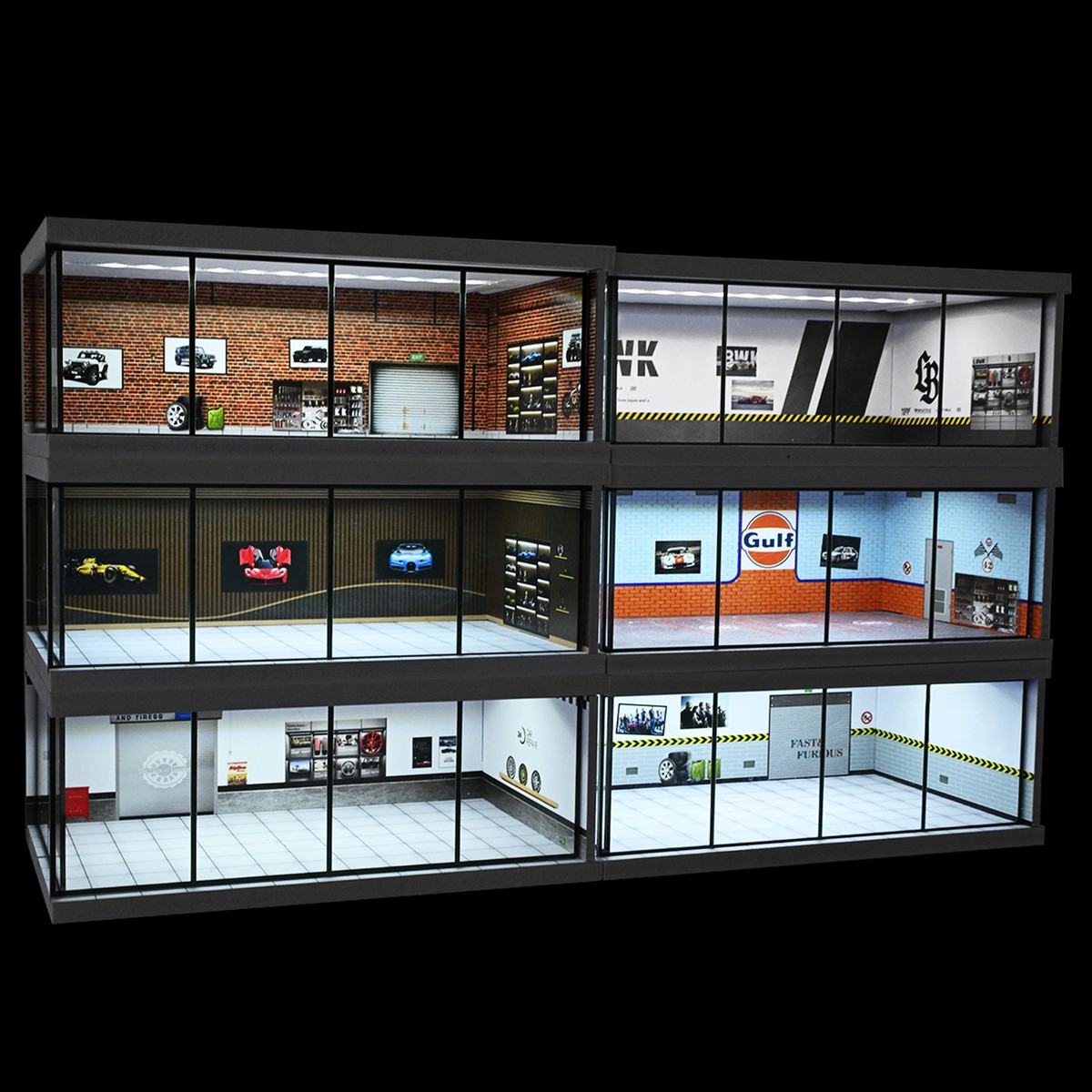 Diorama 1:64 Car Garage Model LED Lights Car Parking Lot Scene