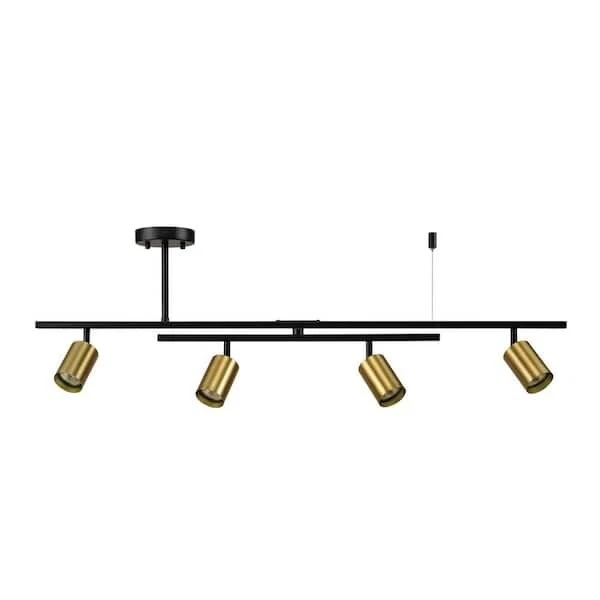 Globe Electric 57501 4 Light Track Lighting Matte Black Matte Brass Track Bar