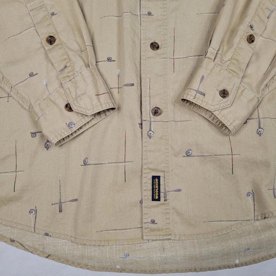 Camisa Woolrich Para Hombres Talla XL Tema Estampado Caña de Pescar con Mosca 100% Algodón Manga Larga Foto 3 de 4