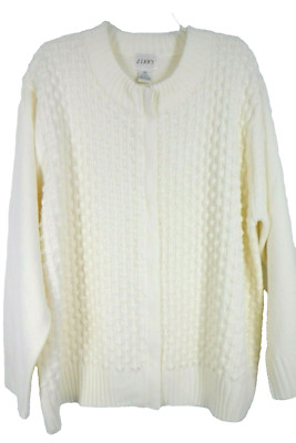 Vintage Jenny Cardigan Full Zip Size 1X Cable Knit Acrylic Ivory Granny Cottage