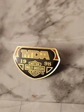 Vintage 1998 MDA Harley Davidson Gold Tone Lapel Pin Lanyard Tie Tack