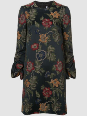 $1810 Rosetta Getty Women's Black Long Sleeve Round Neck Floral Dress Size 2
