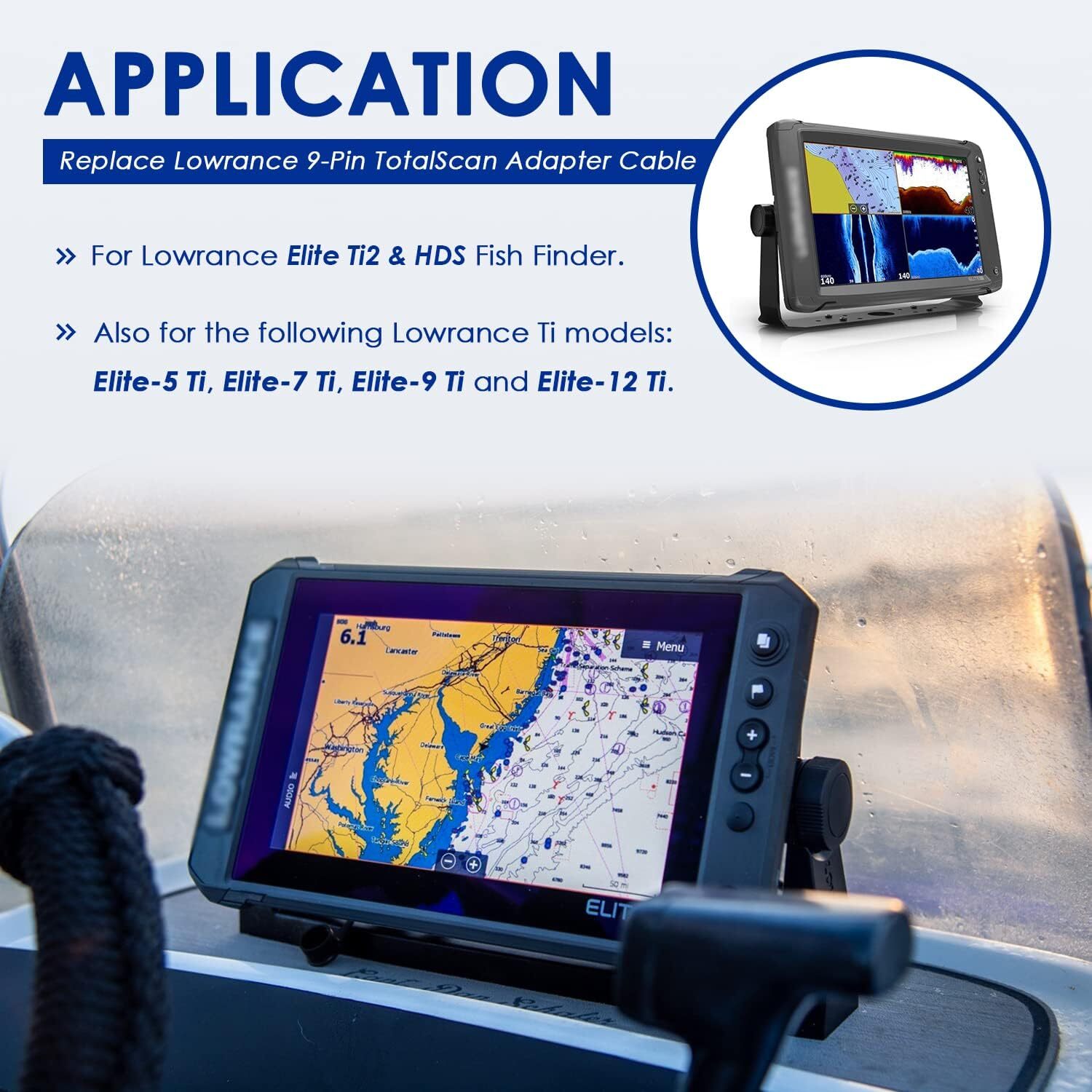 Minn Kota MKRUS216 1852076 9Pin Adapter Cable for Lowrance Elite Ti2