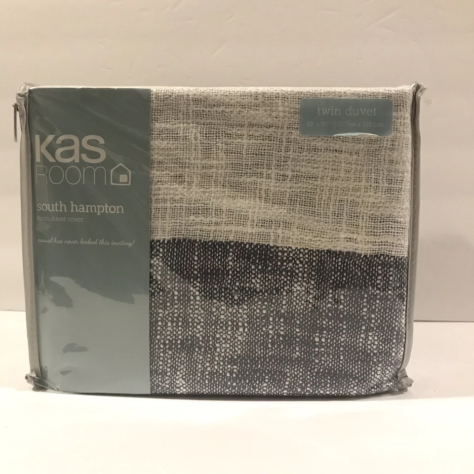 KAS ROOM South Hampton 双人被套蓝色/白色全新带盒 — 第 2/4 张图片