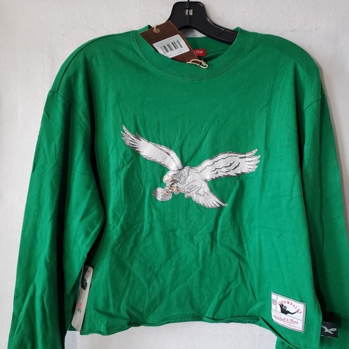 Philadelphia Eagles Shirt Women Medium Long Sleeve Crop Glitter Mitchell & Ness
