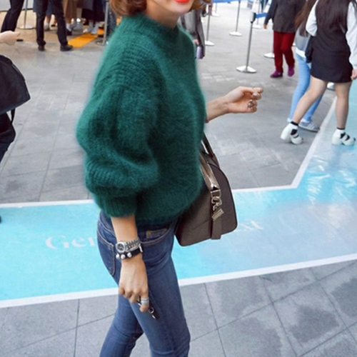 Women Faux Mohair Fur Sweater Fluffy 