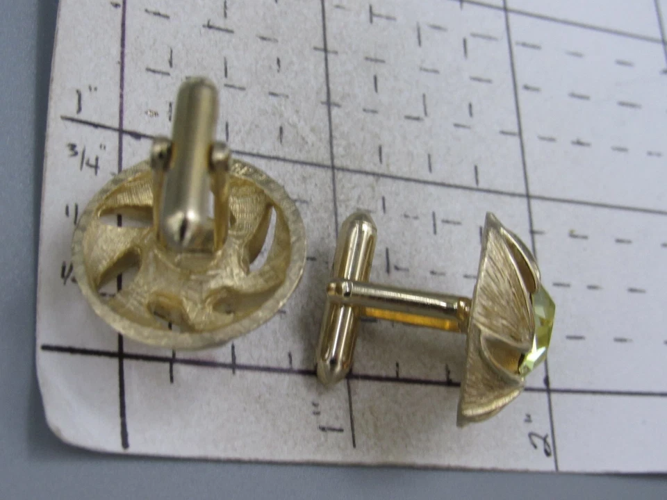 Gemelos de molinete de cristal amarillo facético vintage para hombre bisutería Q34 Foto 4 de 4