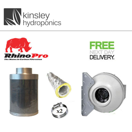 10 Inch L1 250x600 Rhino Pro Carbon Filter RVK Fan Kit Ducting Clips Hydroponics - Zdjęcie 1 z 1