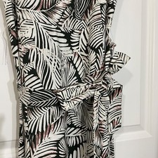 Anne Klein Dress Sz 12SleevelessTropical Palm Leaf Belt Linen Blend Flare Skater