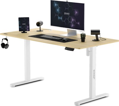 SENSE7 NOJO Weiß - Hellbraun Elektrischer Gamingtisch Schreibtisch 140x70cm