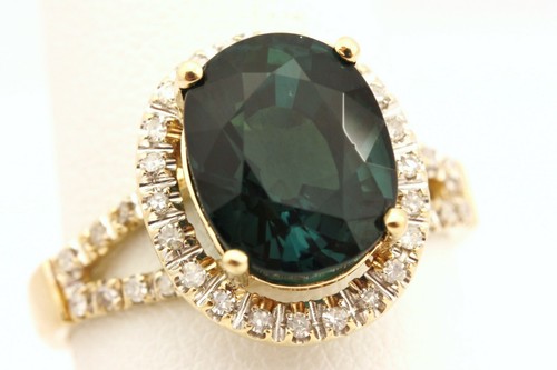 14k yellow gold blue indicolite tourmaline diamond halo ring size 6.25 4.08g - Picture 2 of 9
