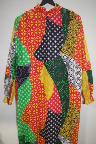 C24 Vintage Bright Multicolor Patchwork Bandana Cotton L/S 1970s Maxi Long Dress - Picture 5 of 9