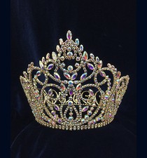 Rhinestones AB w/ 2 Row At Bottom Gold Plated Crown.6.5"Tall.Pick Your Color