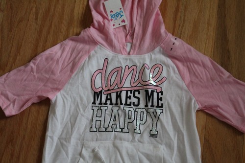 New Justice Girls Dance Makes Me Happy Pink Black and White Hoodie Shirt Size 5 - Picture 3 of 9