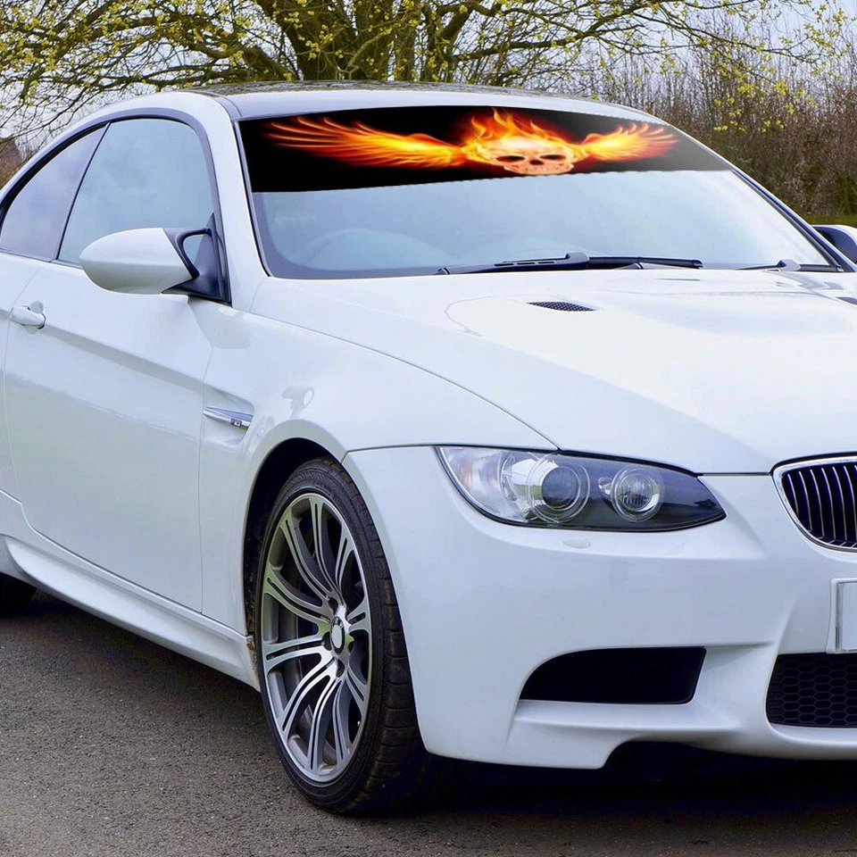 Adhesivo para parasol delantero de coche 3D amarillo cabeza calavera calcomanía accesorio de decoración Foto 4 de 4