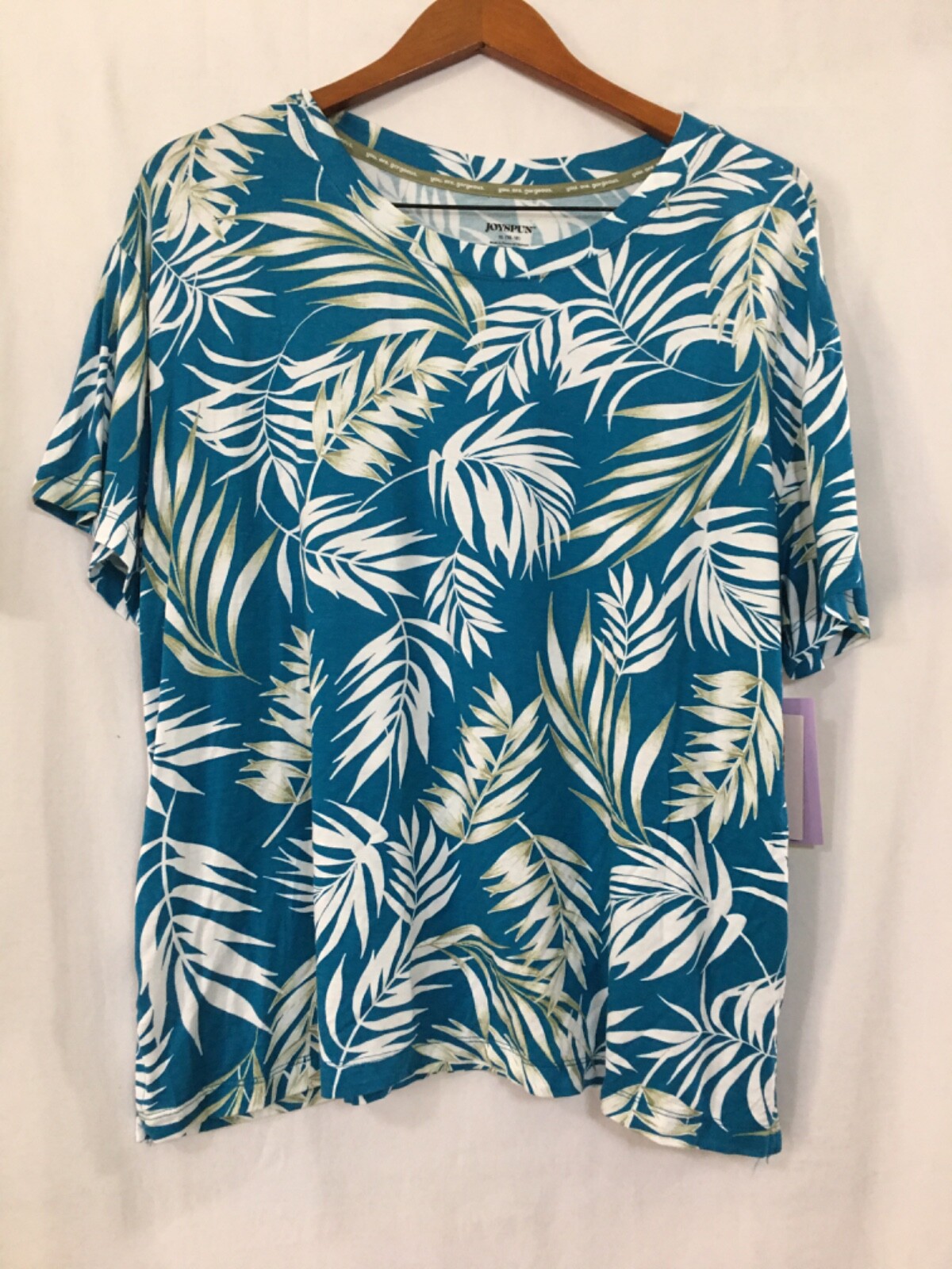 JOYSPUN Livaeco Blue Tropical Short Sleeve Sleep Tee Shirt Top Many Sizes New