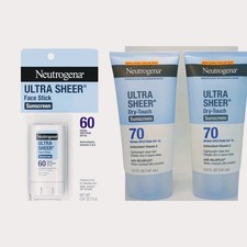 3 Neutrogena Ultra Sheer Dry-Touch SPF 70 Sunscreen Lotion 5 fl.oz Face Stick