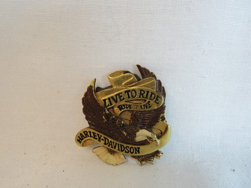 VTG Harley Davidson Live to Ride Ride to Live Badge Emblem Enameled Brass Eagle