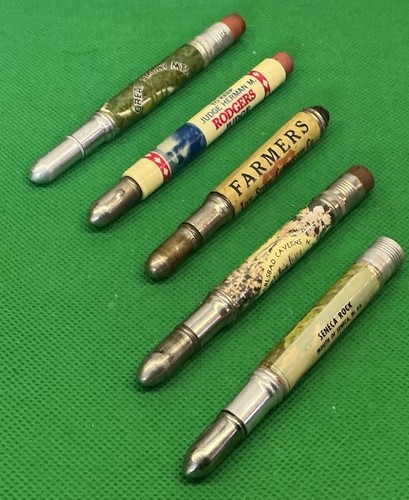 Lot 5 Vintage Rare Advertising Bullet Pencils, Farmers Livestock, Smokey Mtns…