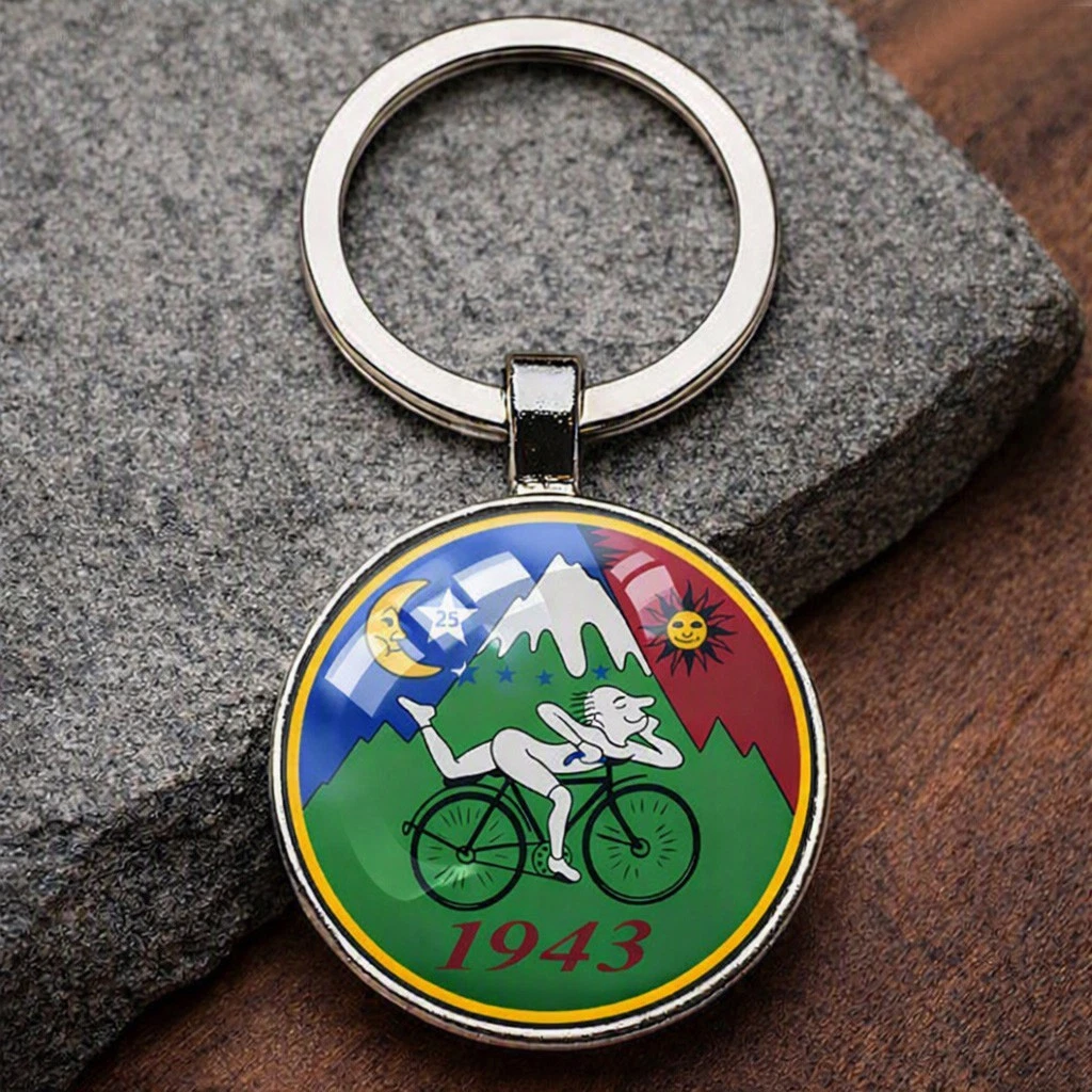 Bicycle Day 1943 Vintage Albert Hofmann Acid Trip LSD Keychain Round Keyring