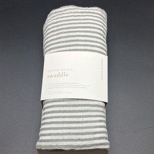 Little Unicorn Cotton Muslin Swaddle Blanket Gray/White Stripe 47x47 Breathable