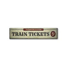Train Tickets, Presonalized Family Name - Rustic Distressed Wood Sign