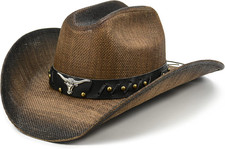 FLUFFY SENSE. Cowboy Hat for Women and Men - Straw Cattleman Crease Western Hats