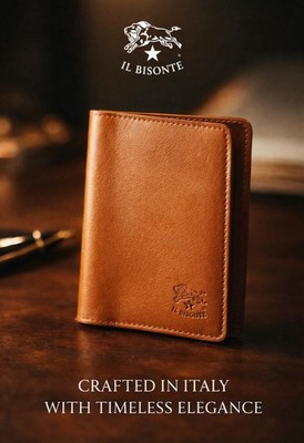   New Handmade il Bisonte Bifold Card Case & Id Holder Leather Wallet.  Italy 