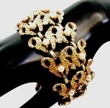 Hobe Vintage Gold Plated Rhinestone Sea Creature Cuff Bracelet Wide Statement