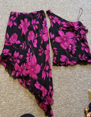 Y2K Vintage Cache Size Medium Silk Floral Skirt & Tank Set Asymmetrical