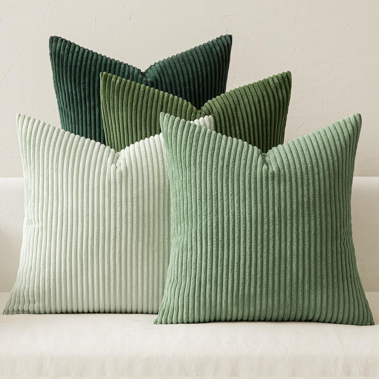 MIULEE Boho Farmhouse Sage Green Throw Pillow Covers 18x18, Set of 4 Corduroy