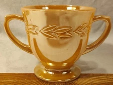 Vintage Double Handled Peach Luster Wheat Sugar Bowl 1940s