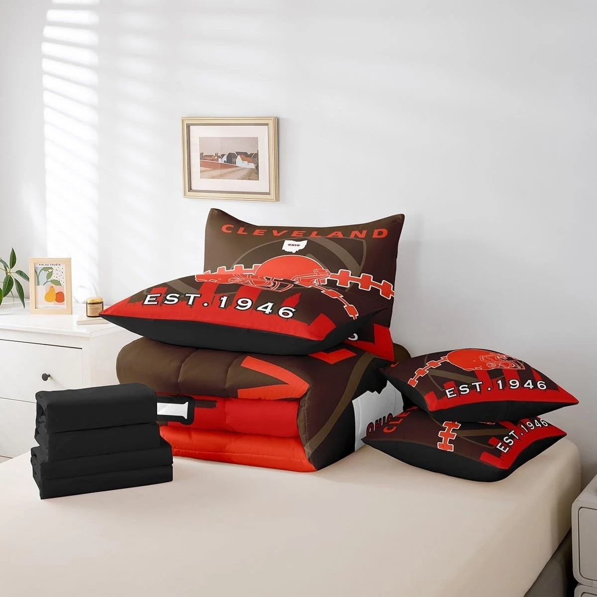 Cleveland Browns Queen Comforter Bedding Set, Football set