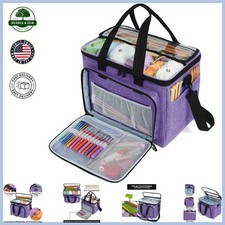 Yarn Tote Organizer with Zipper Closure and 6 Compartments for Knitting Supplies