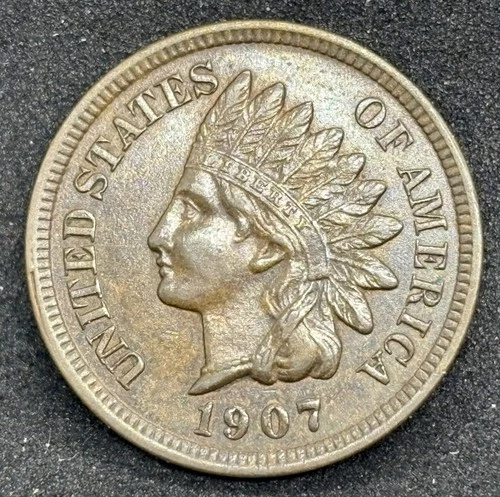 1907 Indian Head Cent, AU++ Condition! 3-3/4 Diamonds! Luster And Hints Of Red!