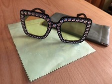 Oversized Light Green Lens Bling Sunglasses With Black Leather Case  Cloth New