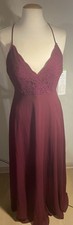 NWT-B Levkoff 1702 Lace Bodice CrissCross Back Strap Gown-Sz 8 Wine -MSRP 225