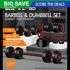 BLACK LORD 20kg Dumbbell Set 7in1 Adjustable Barbell Kettlebell Home Gym Fitness